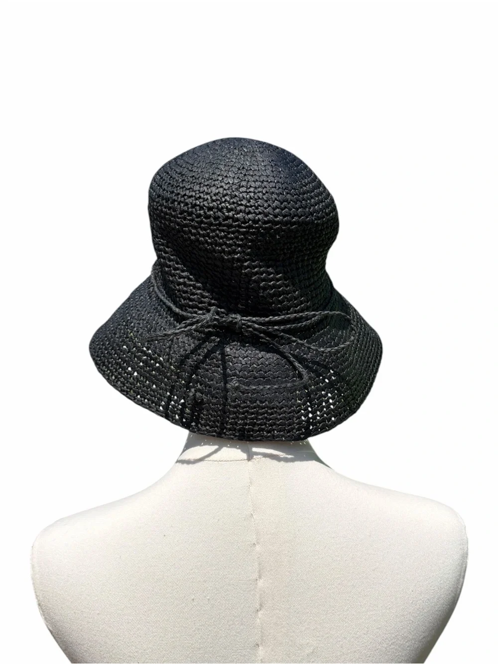 The Scala Collection Black Woven Straw Sun Hat Wide Brim Bucket Cloche One Size